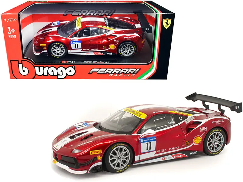 Ferrari 488 Challenge #11 Candy Red With White Stripes "Ferrari Racing" 1/24 Diecast Model Car By Bburago 1