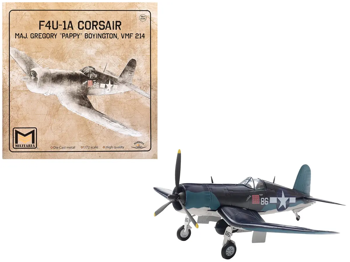 Vought F4u-1A Corsair Fighter Aircraft "Maj. Gregory "Pappy" Boyington Vmf 214" United States Marine Corps 1/72 Diecast Model By Militaria Die Cast 1