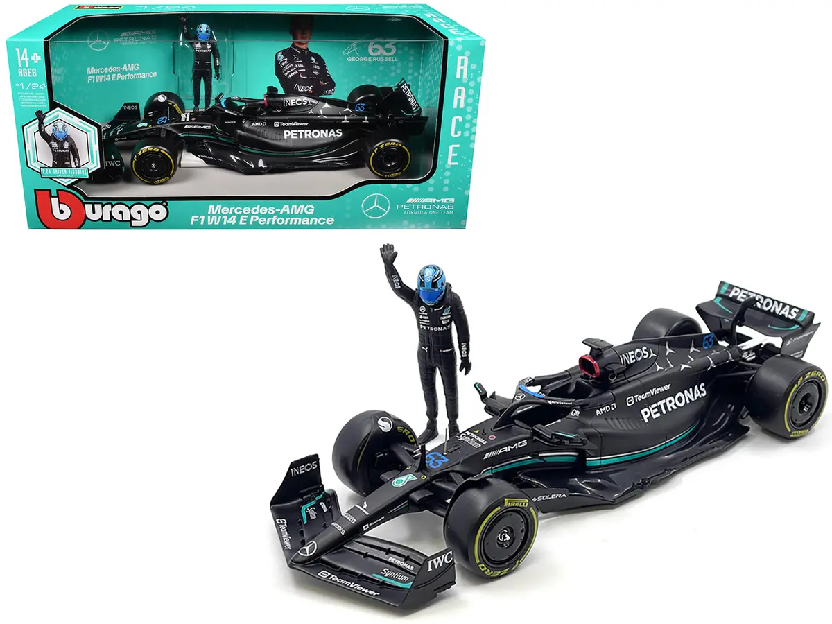 Mercedes-Amg W14 E Performance #63 George Russell "Petronas" Formula One F1 World Championship (2023) With Driver Figure 1/24 Diecast Model Car By Bburago 1