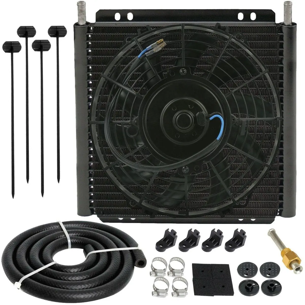 26 Row 3/8 Inch 6An Hose End Engine Transmission Oil Cooler Electric Fan Kit 1