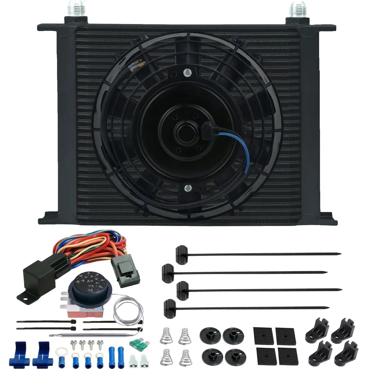 30 Row Transmission Oil Cooler Electric Fan Adjustable Thermostat Wiring Kit 1