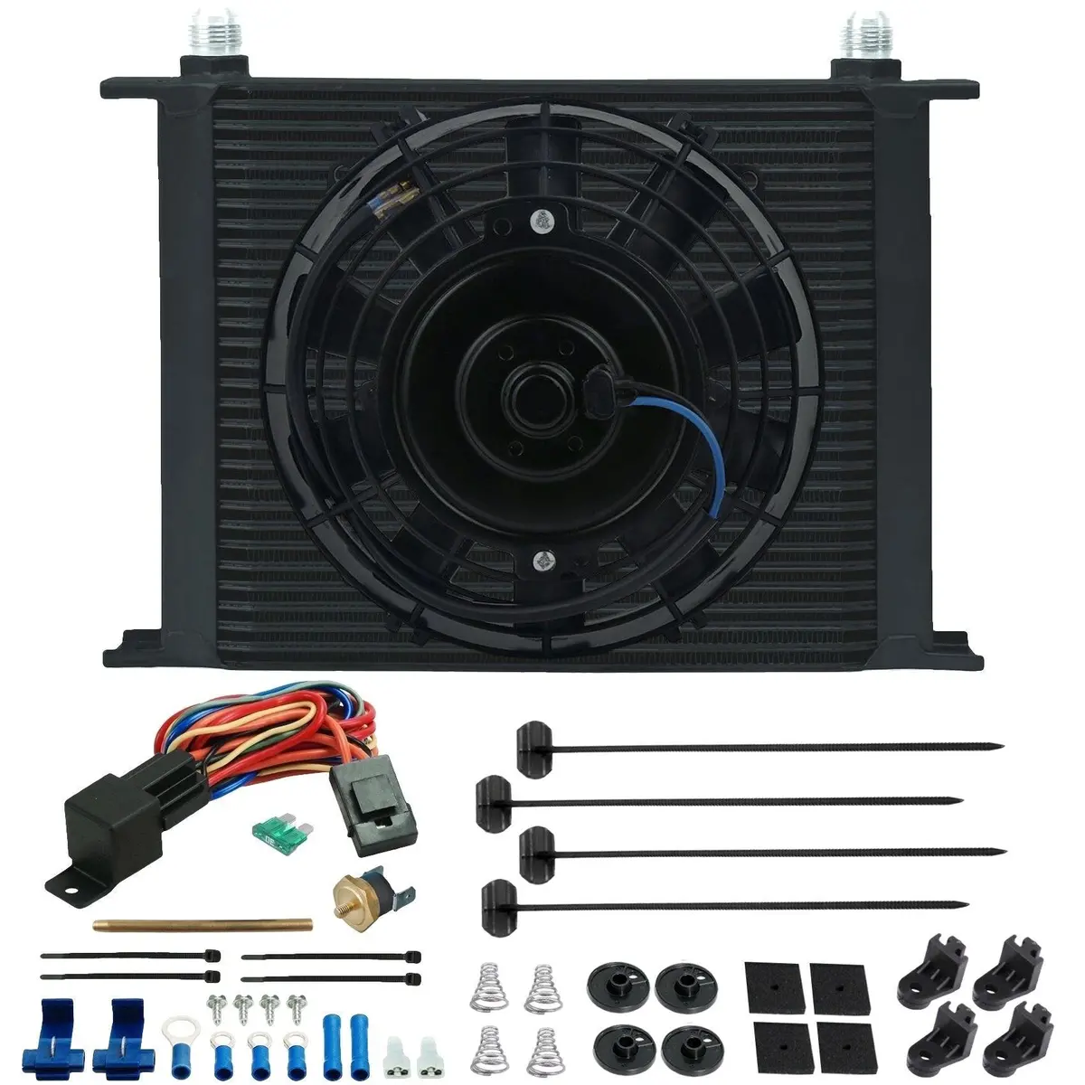 30 Row Transmission Oil Cooler Electric Fan Push-In Probe Thermostat Switch 1