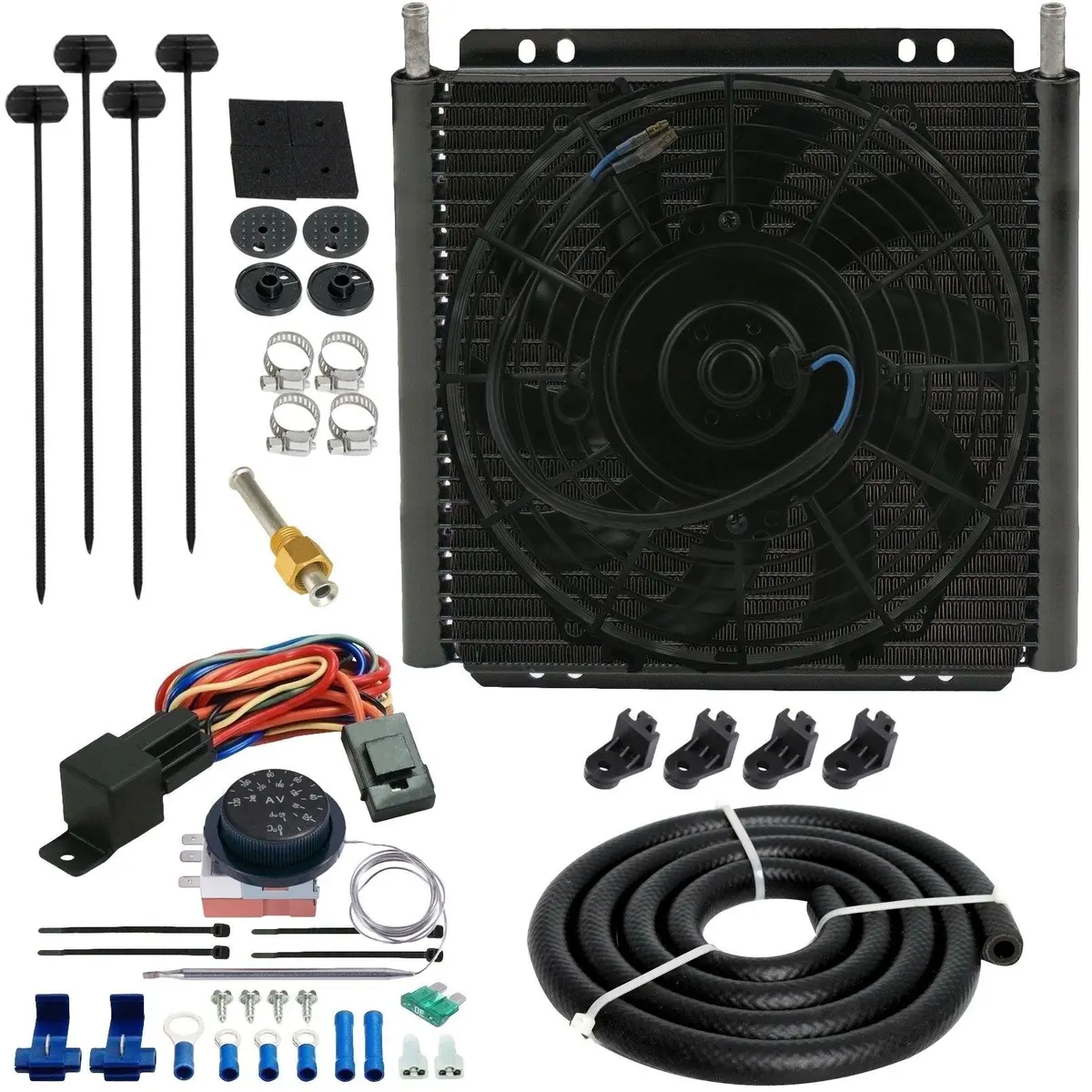 26 Row 6An Transmission Oil Cooler Electric Fan Adjustable Thermostat Kit 1