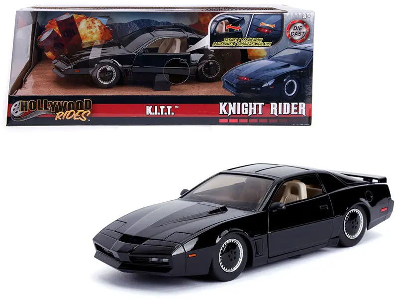 1982 Pontiac Firebird Trans Am Black With Light K.I.T.T. "Knight Rider" (1982) Tv Series "Hollywood Rides" Series 1/24 Diecast Model Car By Jada 1