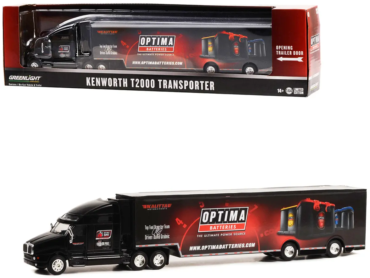 Kenworth T2000 Transporter Black "Optima Batteries: The Ultimate Power Source" "Hobby Exclusive" Series 1/64 Diecast Model By Greenlight 1