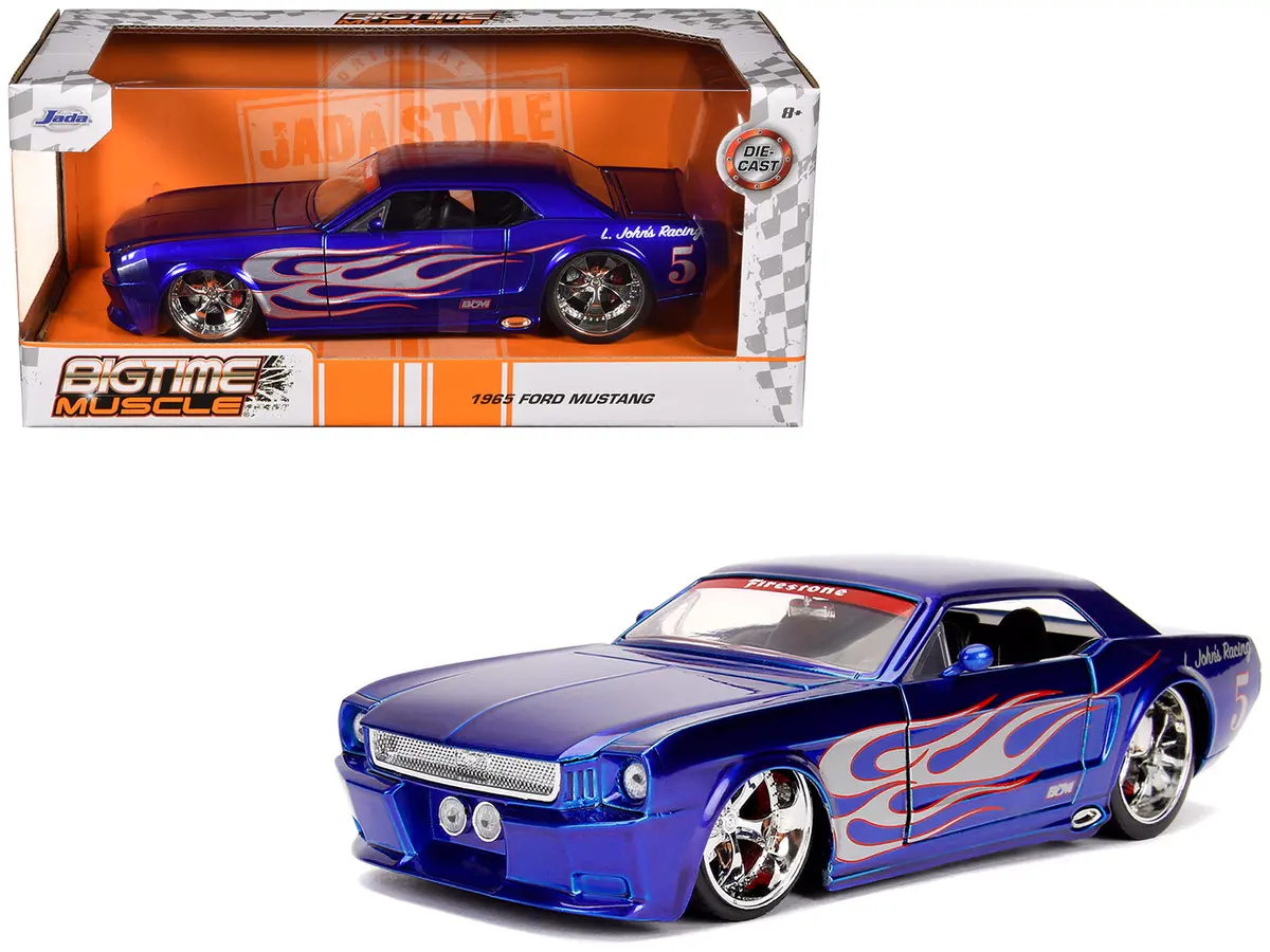 1965 Ford Mustang #5 "L. John's Racing" Candy Blue With Flame Graphics "Bigtime Muscle" Series 1/24 Diecast Model Car By Jada 1
