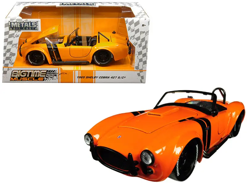 1965 Shelby Cobra 427 S/C Orange With Black Stripes "Bigtime Muscle" 1/24 Diecast Model Car By Jada 1