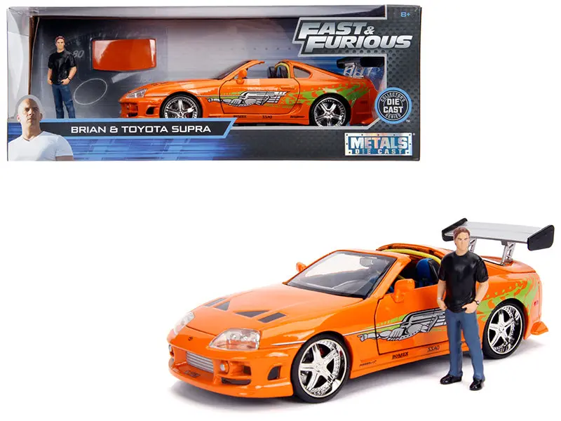 Toyota Supra Orange Metallic With Brian Diecast Figure "Fast & Furious" Movie 1/24 Diecast Model Car By Jada 1