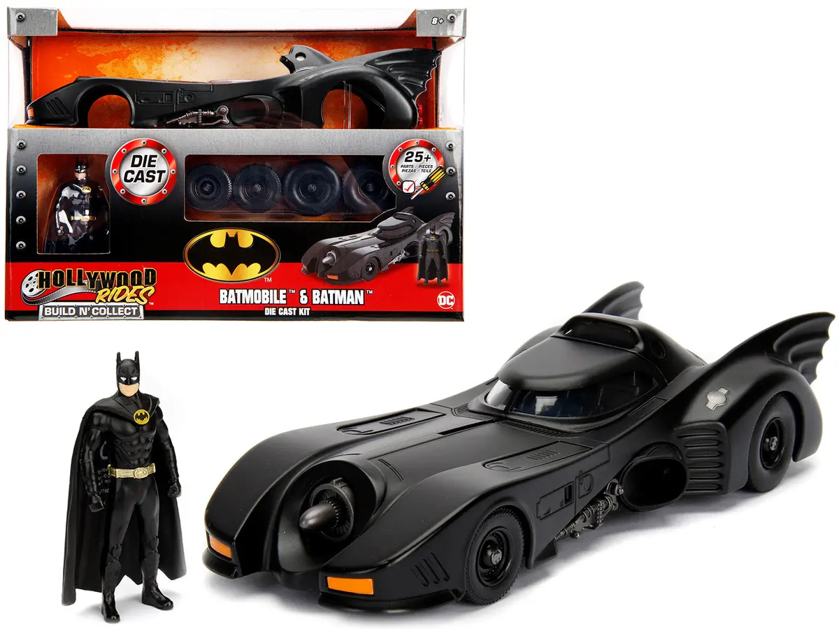 Batmobile Matte Black With Batman Diecast Figure "Batman" (1989) Movie "Build N' Collect" Model Kit 1/24 Diecast Model Car By Jada 1