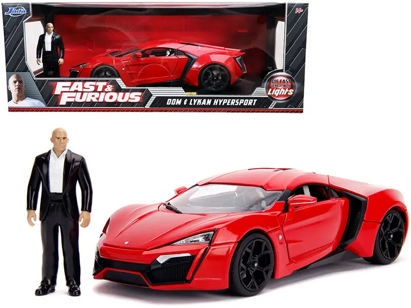 Lykan Hypersport Red With Lights And Dom Figure "Fast & Furious" Movie 1/18 Diecast Model Car By Jada 1