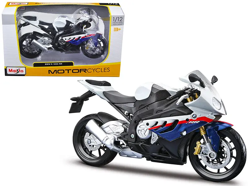 Bmw S 1000 Rr White With Blue And Red Stripes 1/12 Diecast Motorcycle Model By Maisto 1