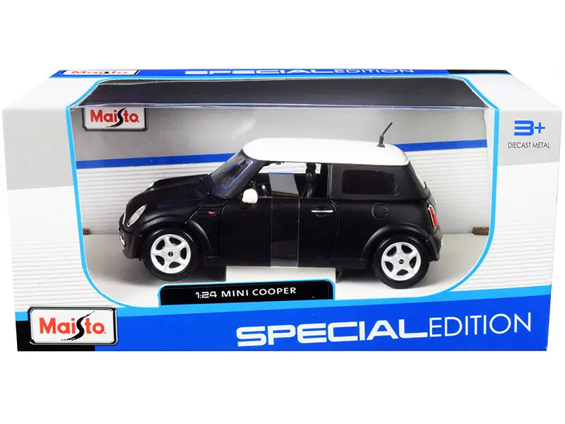 Mini Cooper Matte Black With White Top 1/24 Diecast Model Car By Maisto 1