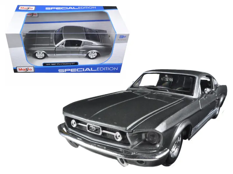 1967 Ford Mustang Gt Grey Metallic With White Stripes 1/24 Diecast Model Car By Maisto 1
