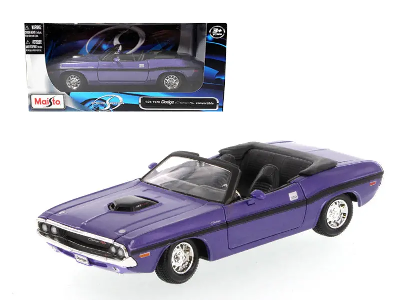 1970 Dodge Challenger R/T Convertible Purple 1/24 Diecast Model Car By Maisto 1