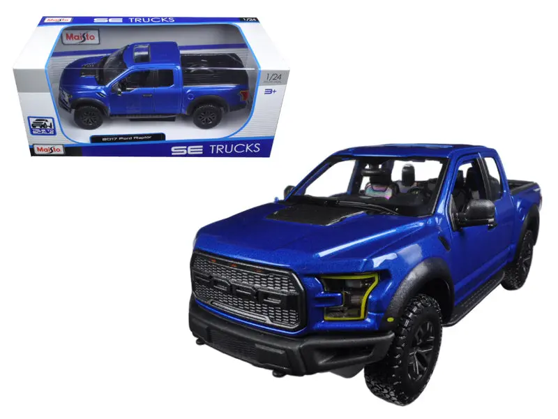 2017 Ford Raptor Pickup Truck Blue Metallic 1/24 Diecast Model By Maisto 1