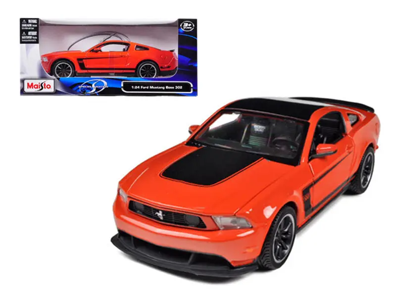 2012Ford Mustang Boss 302 Orange And Black 1/24 Diecast Model Car By Maisto 1