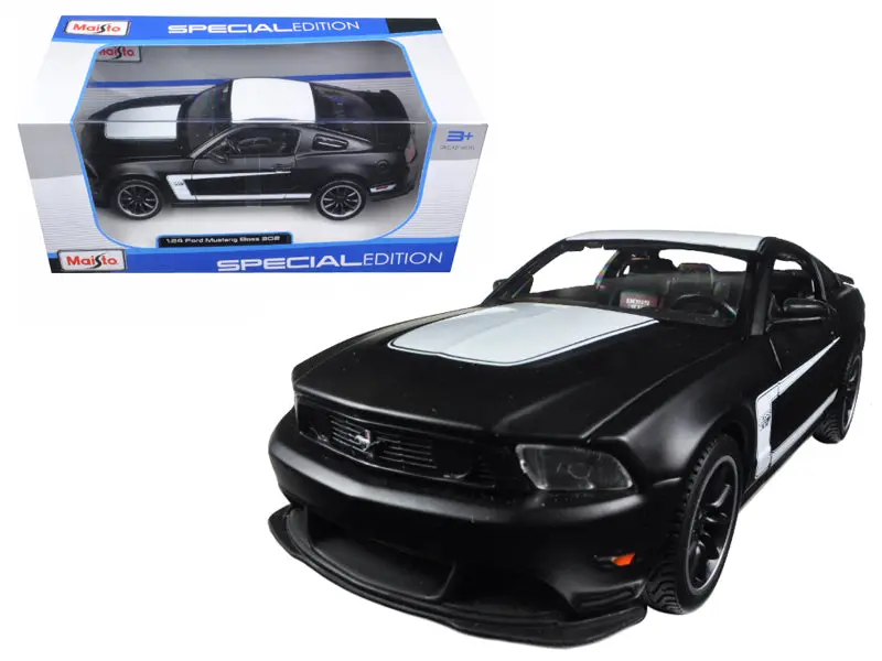 2012 Ford Mustang Boss 302 Matte Black And White 1/24 Diecast Model Car By Maisto 1