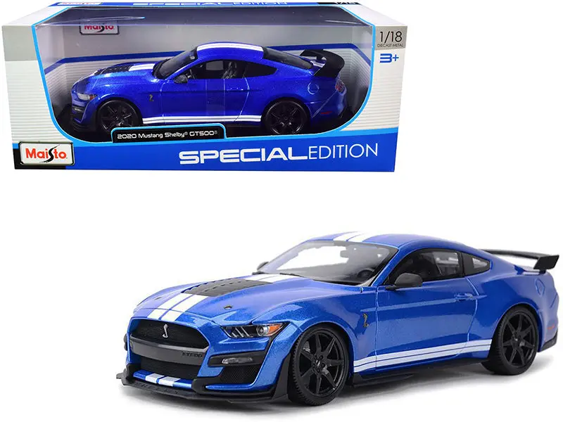 2020 Ford Mustang Shelby Gt500 Blue Metallic With White Stripes "Special Edition" 1/18 Diecast Model Car By Maisto 1