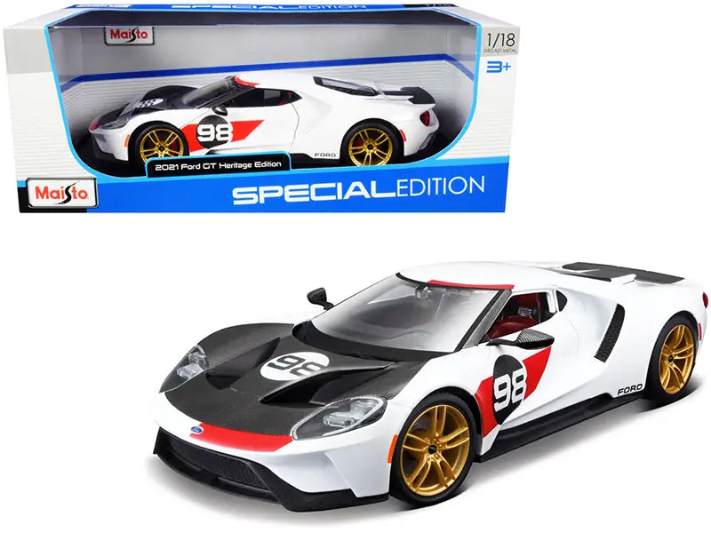 2021 Ford Gt #98 White "Heritage Edition" 1/18 Diecast Model Car By Maisto 1