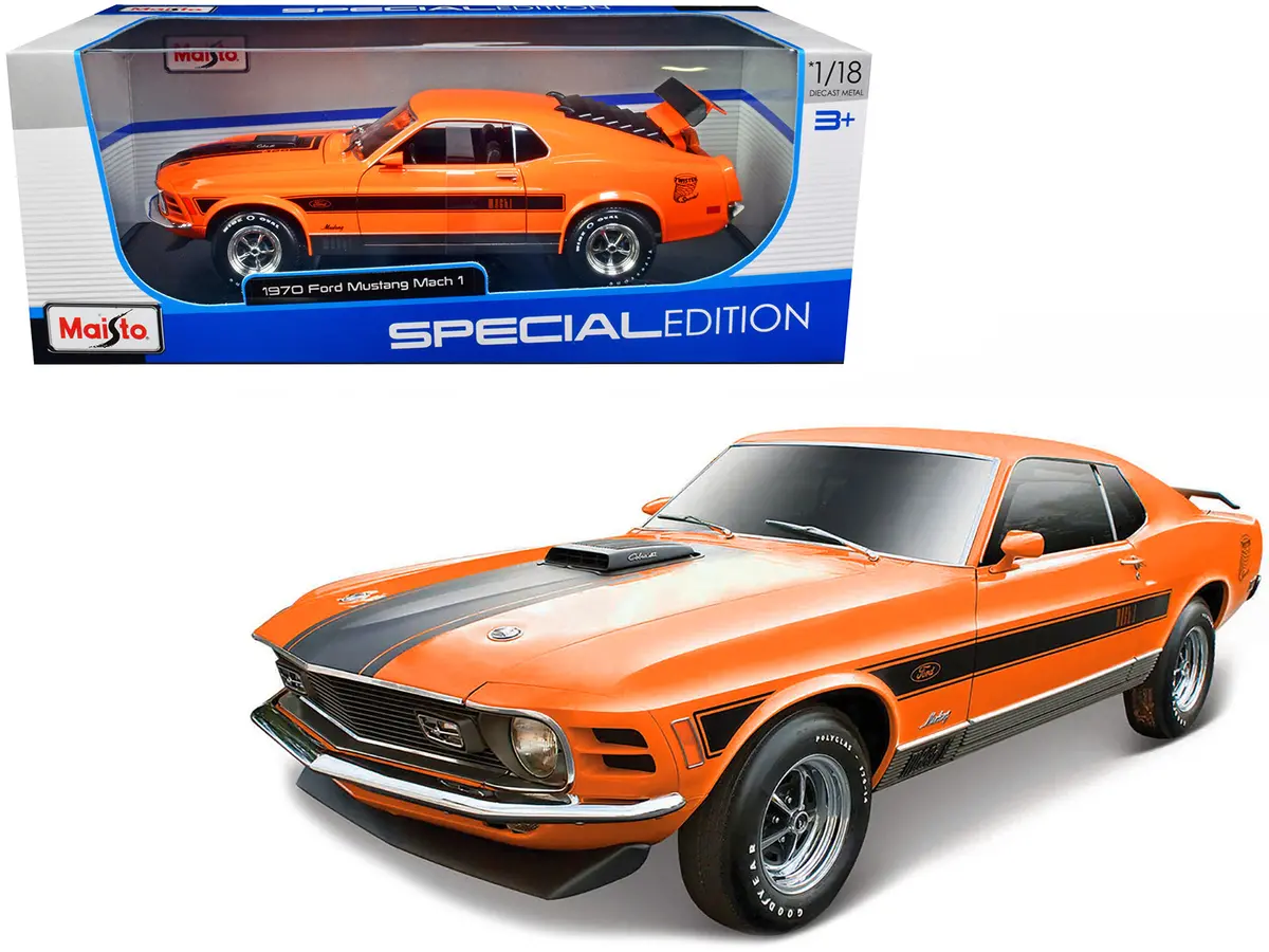 1970 Ford Mustang Mach 1 428 "Twister Special" Orange With Black Stripes "Special Edition" 1/18 Diecast Model Car By Maisto 1