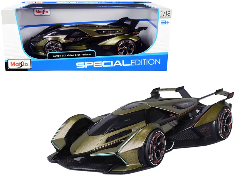 Lamborghini V12 Vision Gran Turismo Matte Green Metallic 1/18 Diecast Model Car By Maisto 1