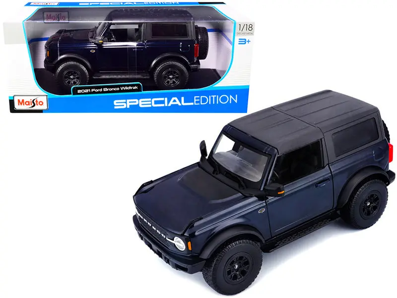 2021 Ford Bronco Wildtrak Dark Blue Metallic With Dark Gray Top "Special Edition" 1/18 Diecast Model By Maisto 1