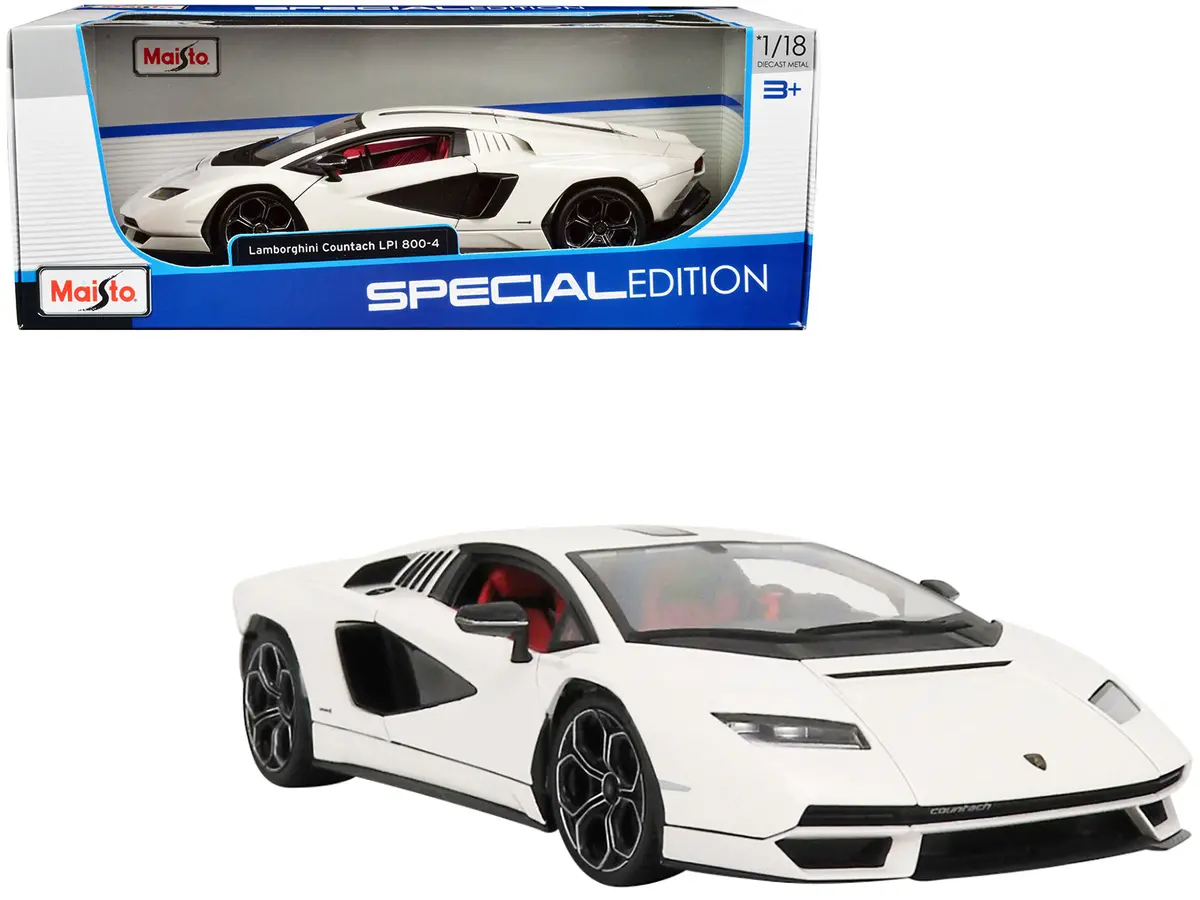 Lamborghini Countach Lpi 800-4 White With Black Accents And Red Interior "Special Edition" 1/18 Diecast Model Car By Maisto 1