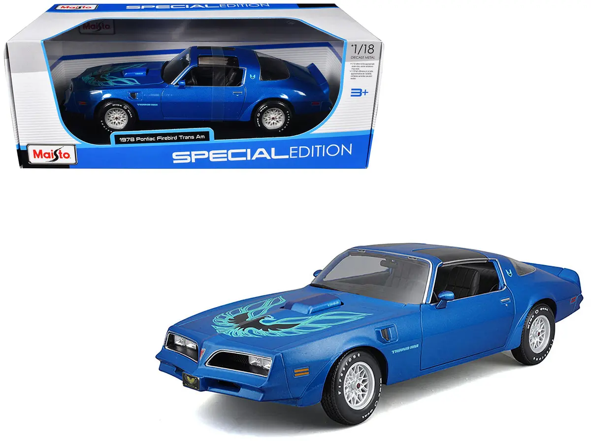1978 Pontiac Firebird Trans Am Blue Metallic With Hood Graphics "Special Edition" Series 1/18 Diecast Model Car By Maisto 1