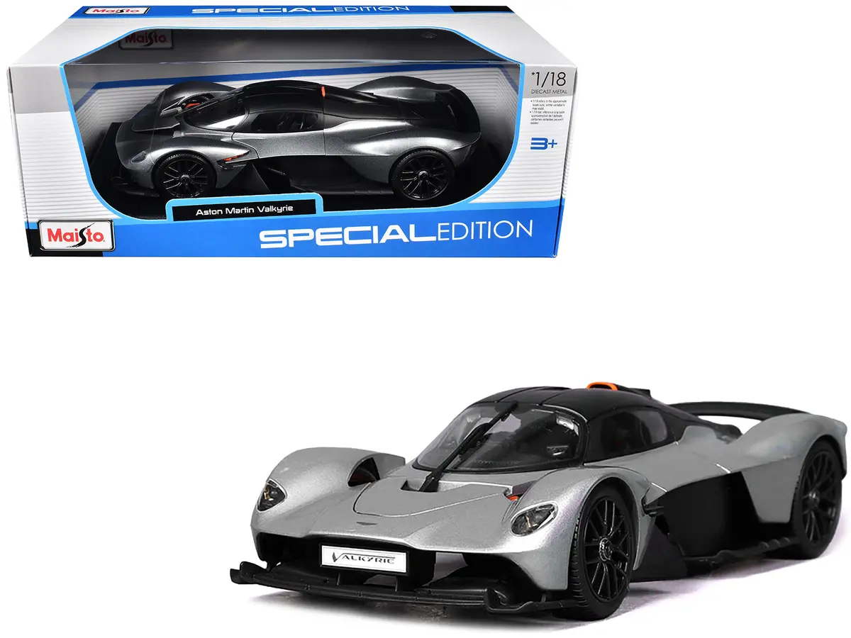 Aston Martin Valkyrie Silver Metallic With Matte Black Top "Special Edition" Series 1/18 Diecast Model Car By Maisto 1