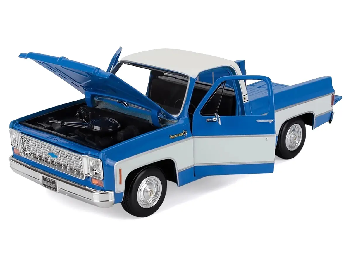 1974 Chevrolet C10 Cheyenne Super Pickup Truck Blue And White "Special Edition" Series 1/18 Diecast Model By Maisto 2