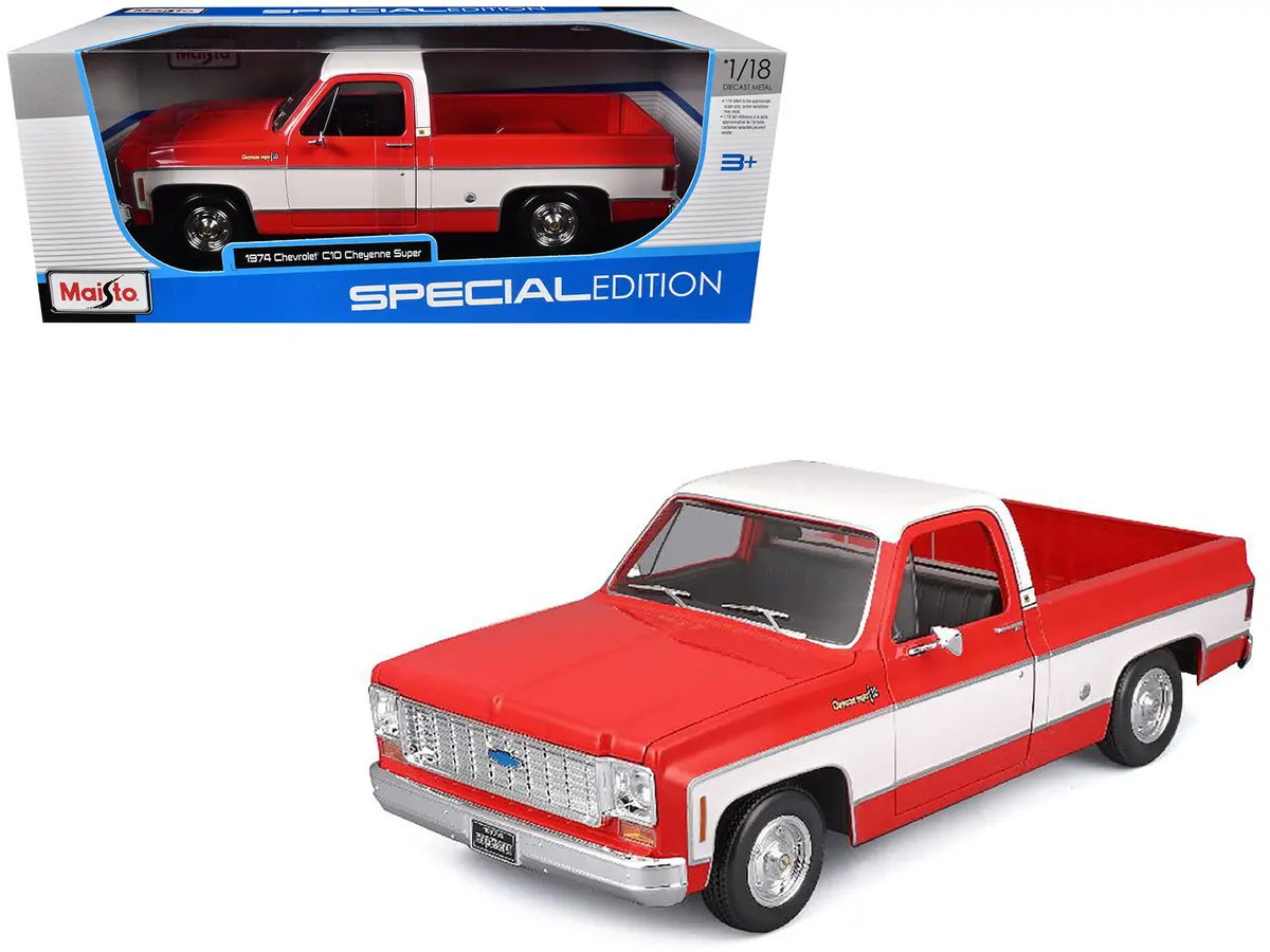 1974 Chevrolet C10 Cheyenne Super Pickup Truck Red And White "Special Edition" Series 1/18 Diecast Model By Maisto 1