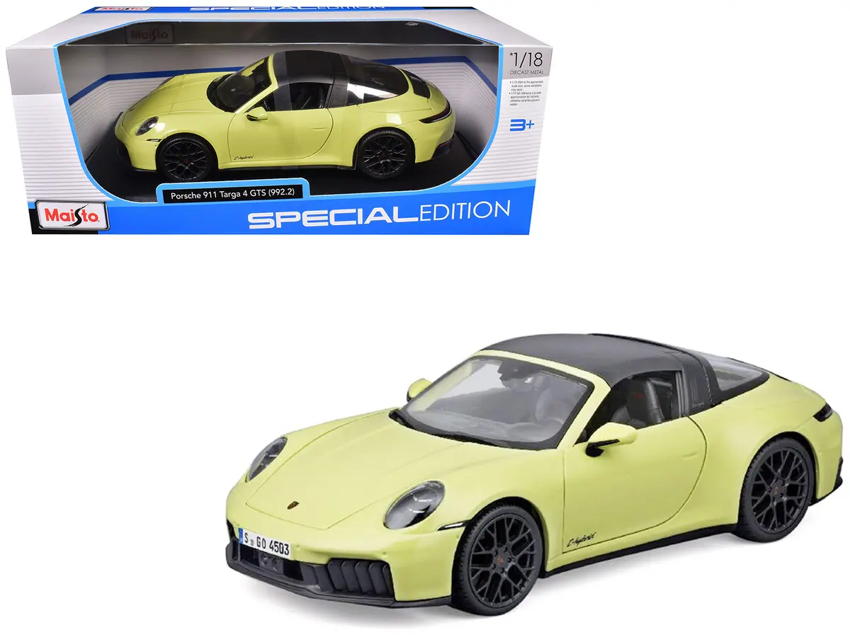 Porsche 911 Targa 4 Gts (992.2) Yellow With Black Top "Special Edition" Series 1/18 Diecast Model Car By Maisto 1
