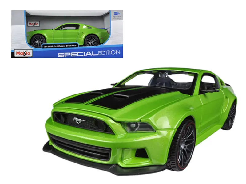 2014 Ford Mustang "Street Racer" Metallic Green  With Black Stripes Special Edition Series1/24 Diecast Model Car By Maisto 1