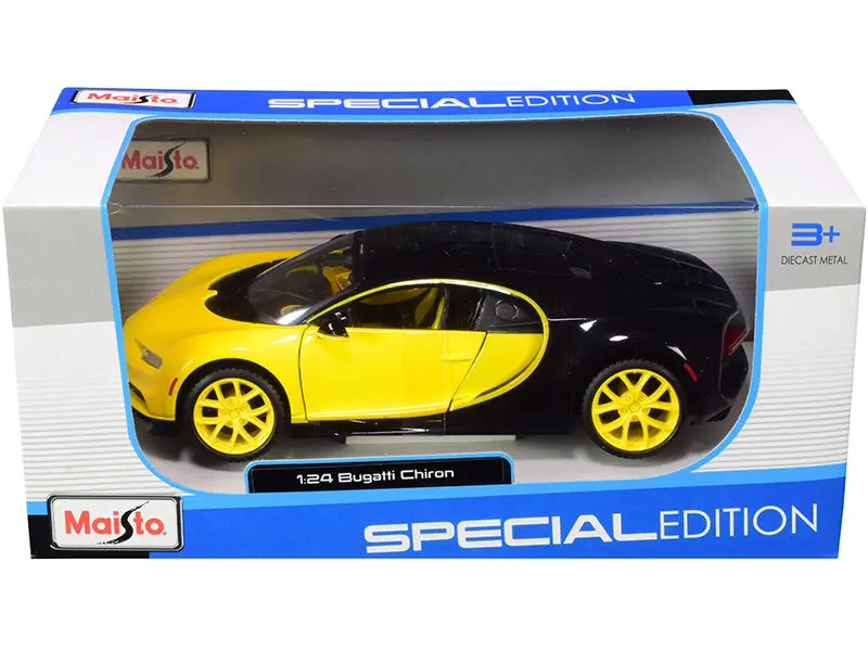 Bugatti Chiron Yellow And Black 1/24 Diecast Model Car By Maisto 1
