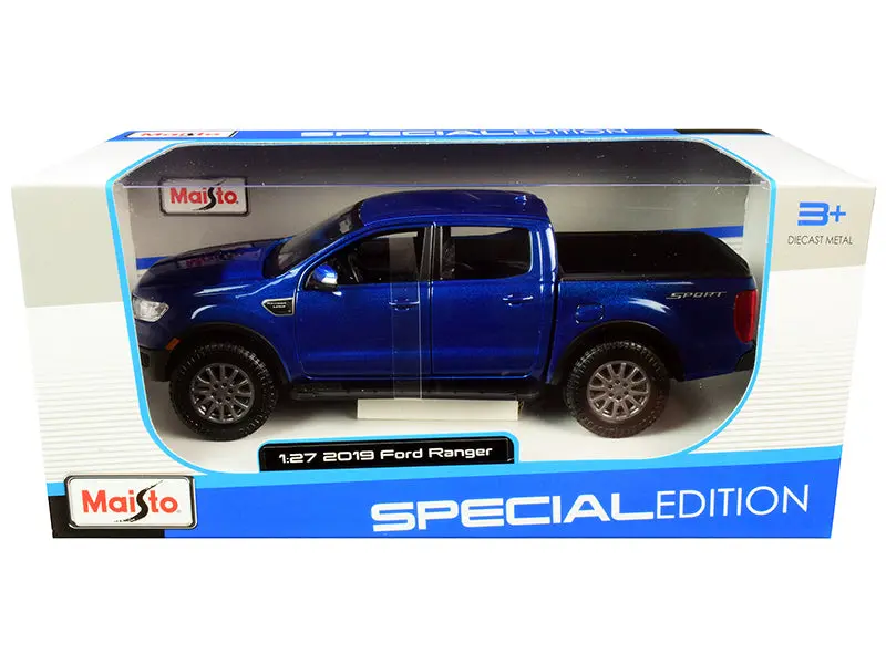 2019 Ford Ranger Lariat Sport Pickup Truck Dark Blue Metallic 1/27 Diecast Model By Maisto 1