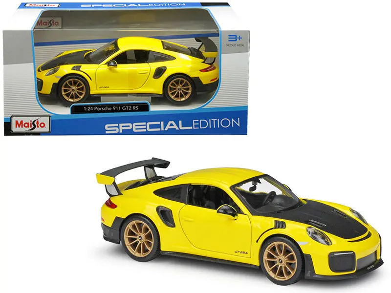 Porsche 911 Gt2 Rs Yellow With Carbon Hood 1/24 Diecast Model Car By Maisto 1