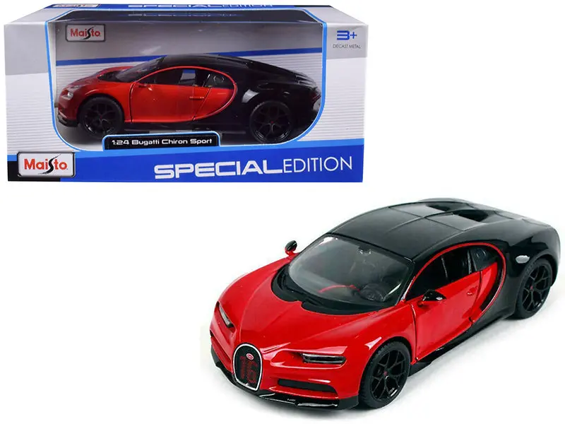 Bugatti Chiron Sport "16" Red And Black "Special Edition" 1/24 Diecast Model Car By Maisto 1
