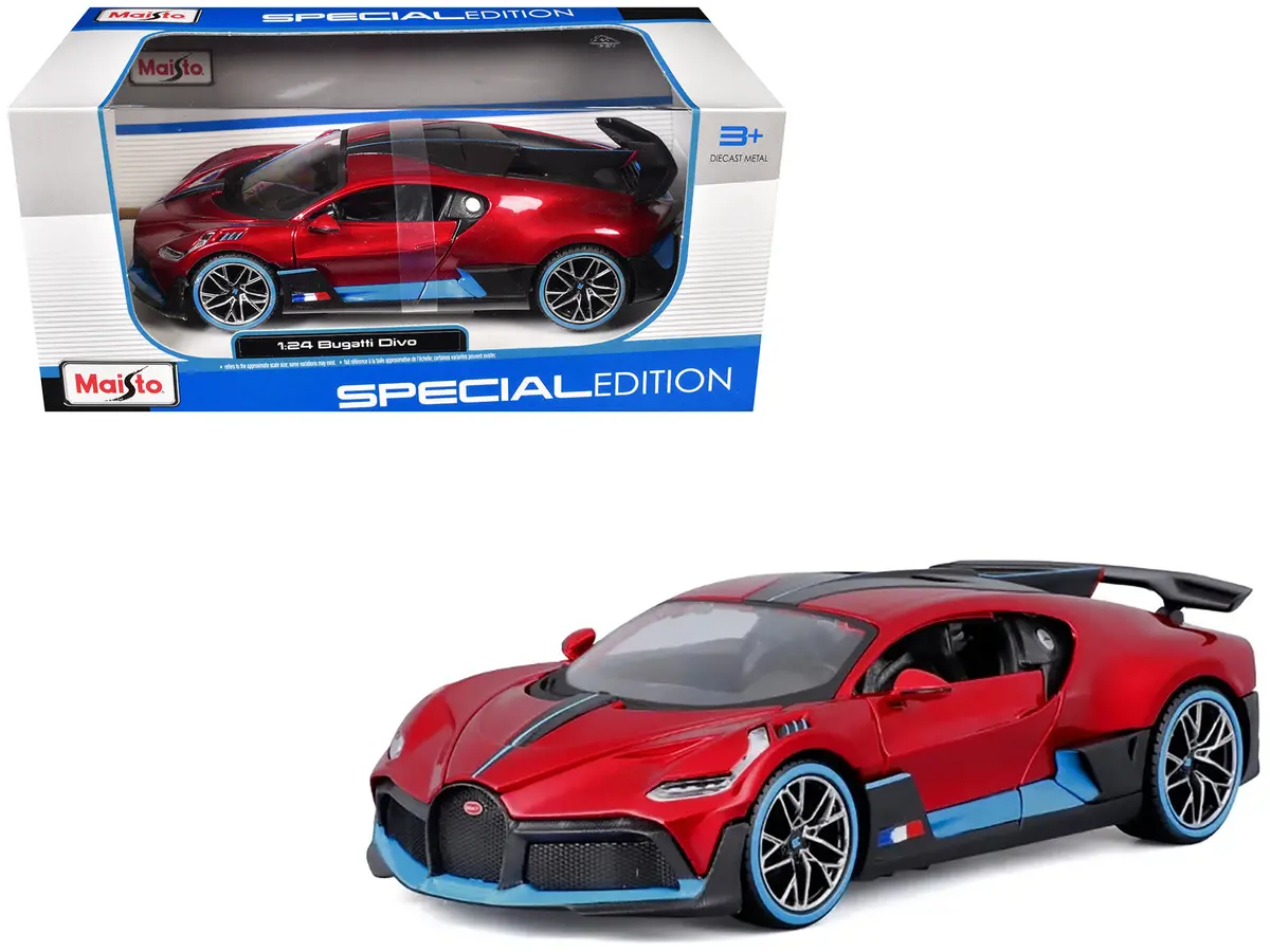 Bugatti Divo Red Metallic With Carbon And Blue Accents "Special Edition" 1/24 Diecast Model Car By Maisto 1