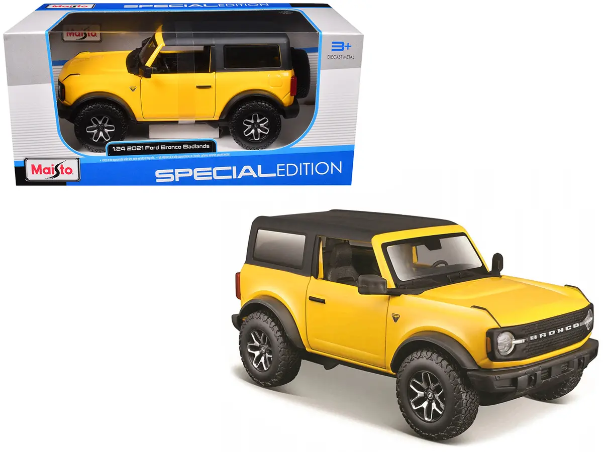 2021 Ford Bronco Badlands Yellow With Black Top "Special Edition" 1/24 Diecast Model By Maisto 1