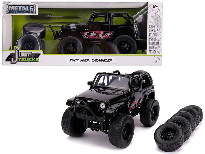 2007 Jeep Wrangler Black With Extra Wheels "Just Trucks" Series 1/24 Diecast Model By Jada 1