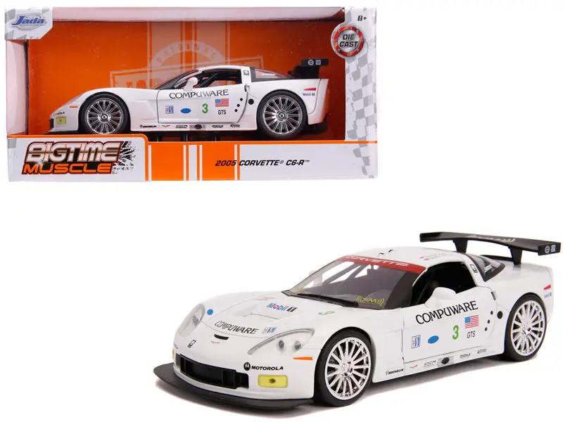 2005 Chevrolet Corvette C6-R #3 Olivier Beretta - Oliver Gavin "Compuware" White "Bigtime Muscle" 1/24 Diecast Model Car By Jada 1