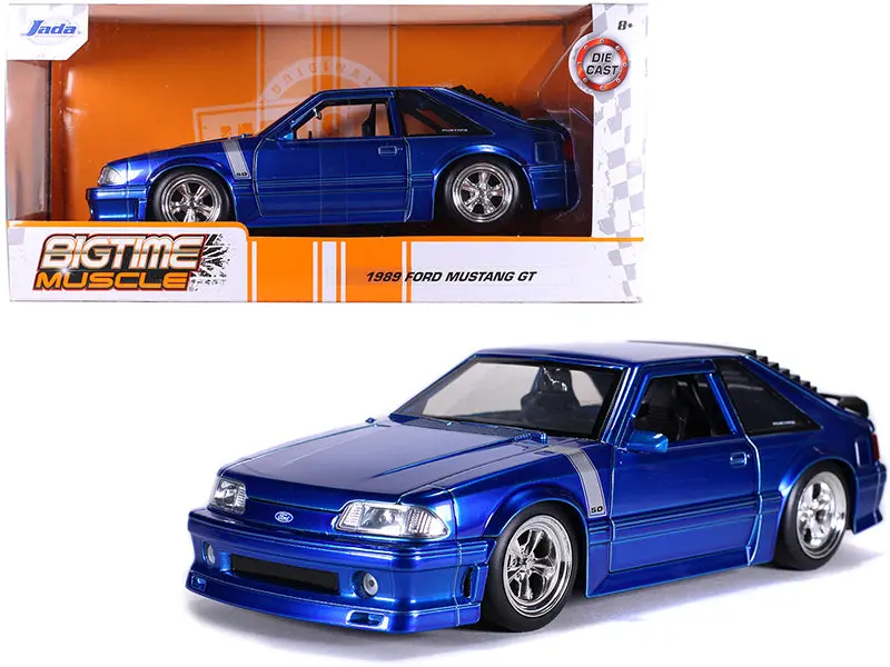 1989 Ford Mustang Gt 5.0 Candy Blue With Silver Stripes "Bigtime Muscle" 1/24 Diecast Model Car By Jada 1