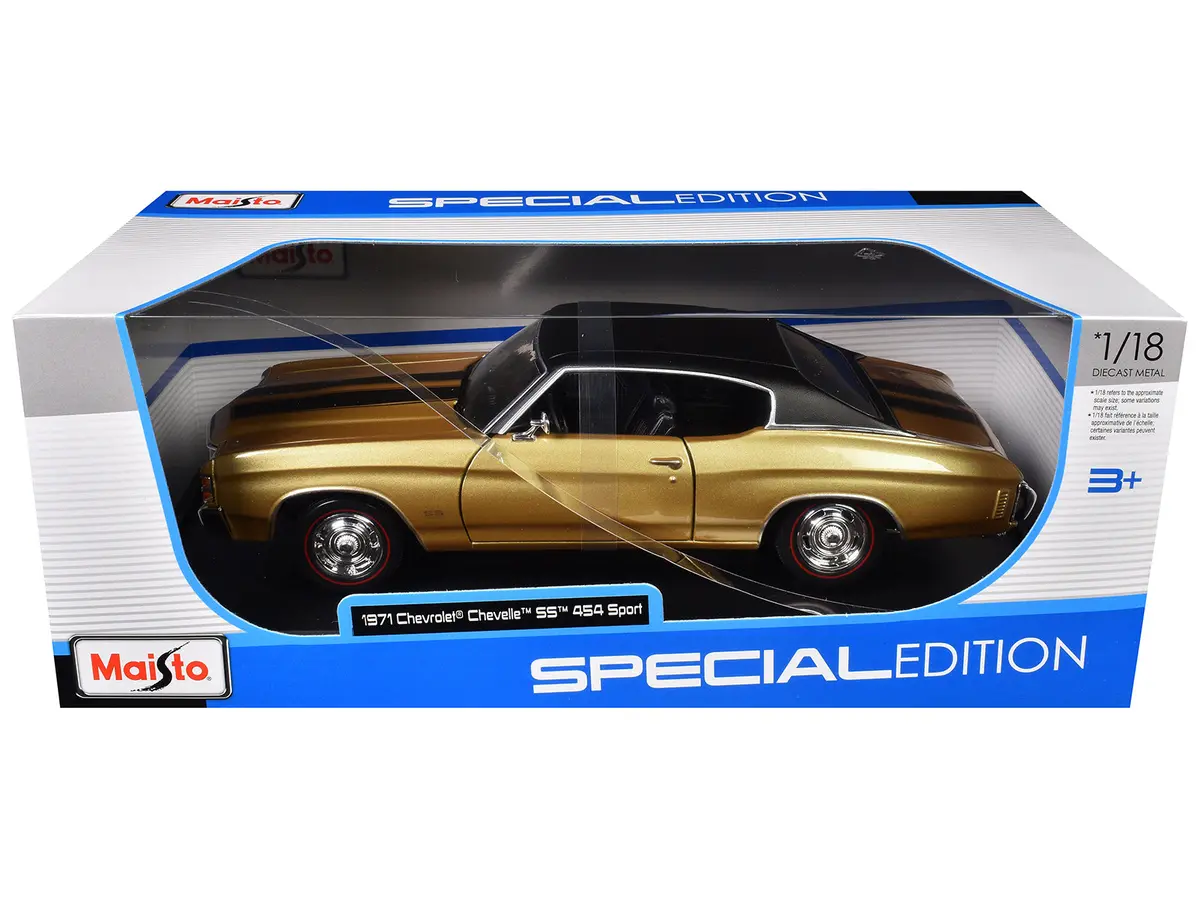 1971 Chevrolet Chevelle Ss 454 Sport Gold Metallic With Black Top And Black Stripes "Special Edition" 1/18 Diecast Model Car By Maisto 1
