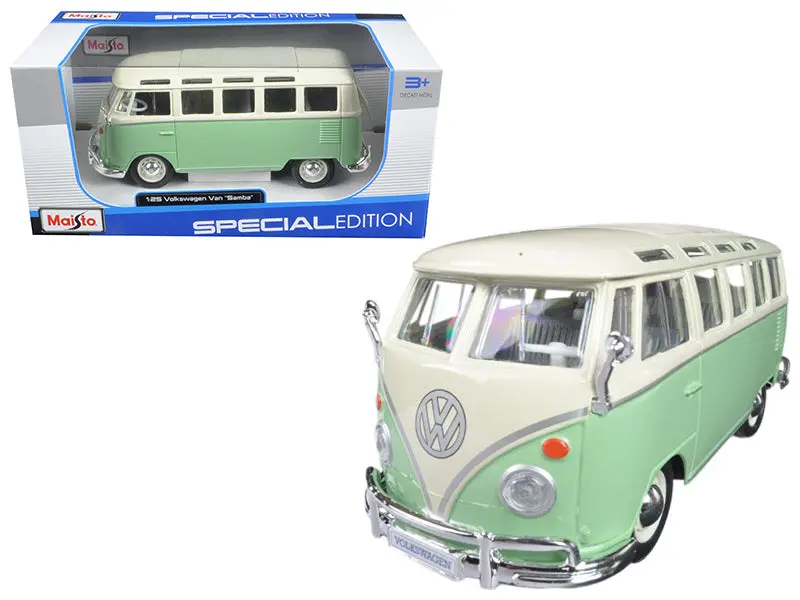 Volkswagen Samba Bus Green And Cream 1/25 Diecast Model By Maisto 1