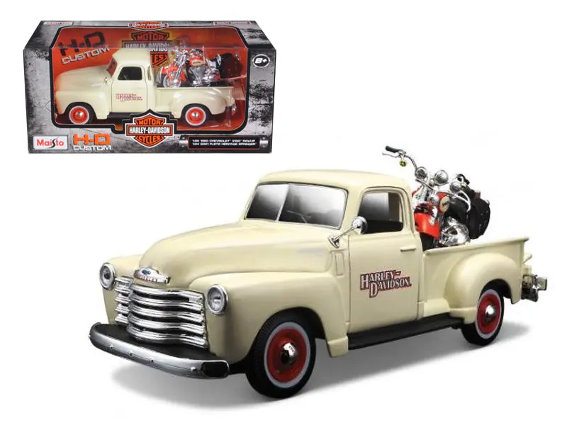 1950 Chevrolet 3100 Pickup Truck "Harley Davidson" 1/25 With A 2001 Flsts Heritage Springer Motorcycle 1/24 Diecast Models By Maisto 1