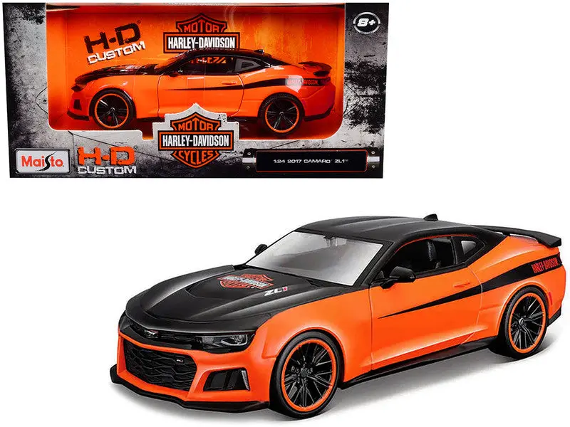 2017 Chevrolet Camaro Zl1 Orange And Black "Harley Davidson" "H-D Custom" Series 1/24 Diecast Model Car By Maisto 1