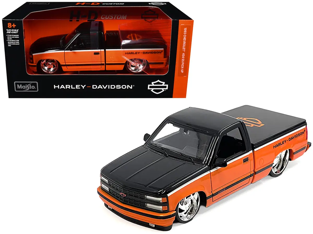 1993 Chevrolet 454 Ss Pickup Truck "Harley Davidson" Black And Orange "H-D Custom" Series 1/24 Diecast Model By Maisto 1