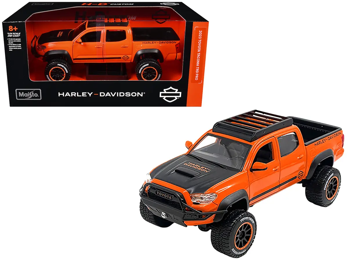 2023 Toyota Tacoma Trd Pro Pickup Truck "Harley Davidson" Orange And Black With Roof Rack "H-D Custom" Series 1/24 Diecast Model By Maisto 1