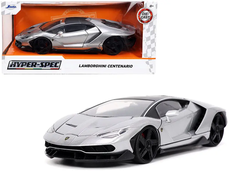 Lamborghini Centenario Gray Metallic With Black Top "Hyper-Spec" Series 1/24 Diecast Model Car By Jada 1