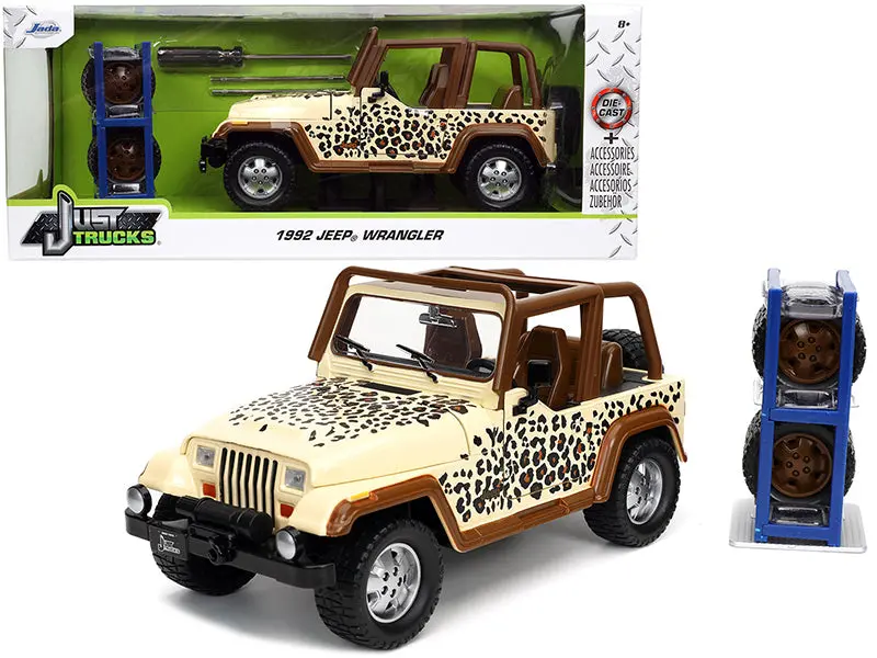 1992 Jeep Wrangler Tan And Brown With Graphics And Extra Wheels "Just Trucks" Series 1/24 Diecast Model By Jada 1